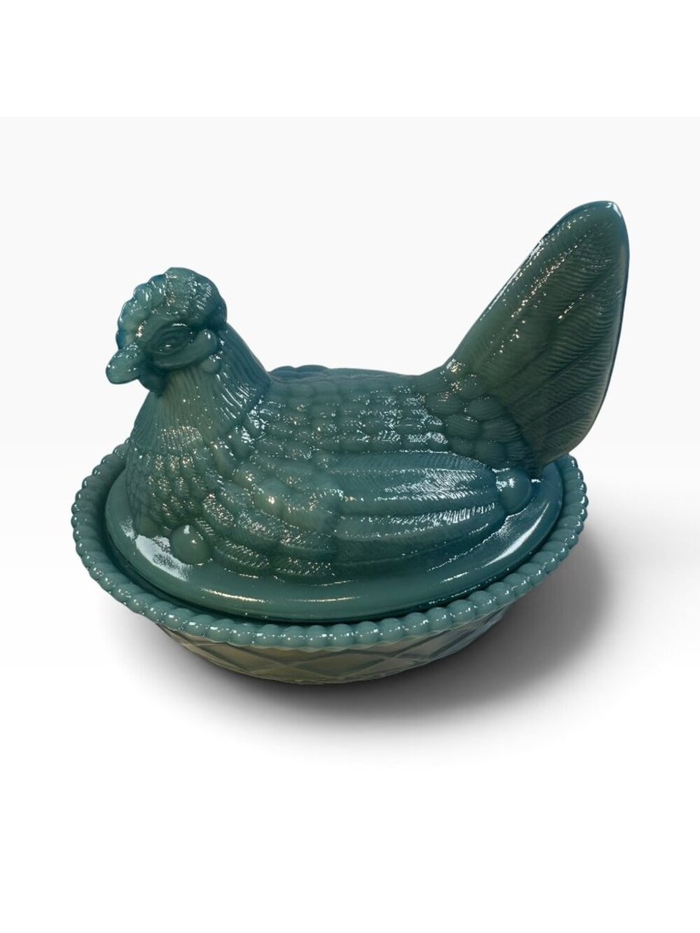 Rosso Westmoreland Carnival Glass Opaque Georgia Blue Hen on Nest USA New